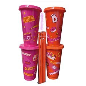 Dunkin Limited Edition‎ DunKings Reusable Tumbler 4CT Pink and Orange NIB